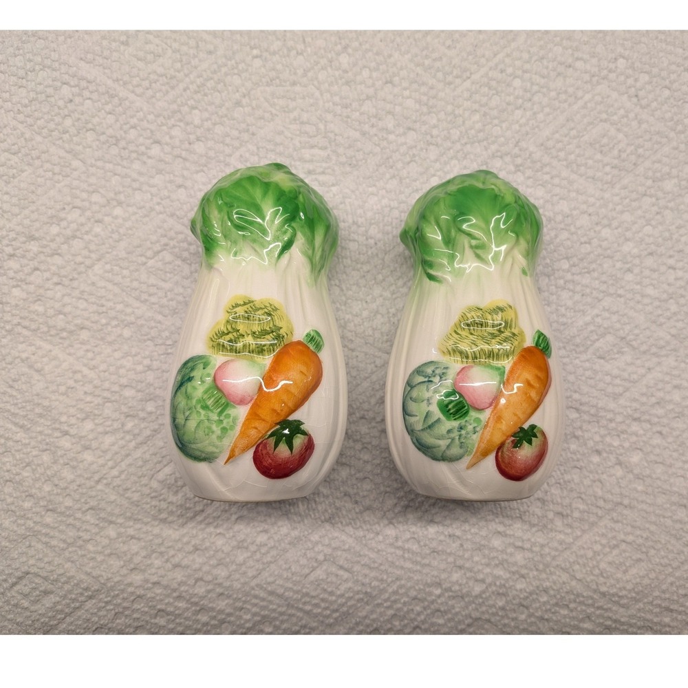 Vintage Ceramic Cabbage Heads Salt and Pepper Shakers 1307 Mid Century Japan